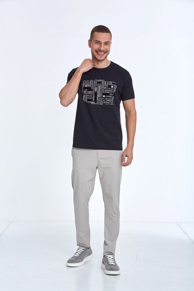 Velvet Printed Men's T-Shirt Navy Blue - 3