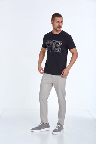 Velvet Printed Men's T-Shirt Navy Blue - 5