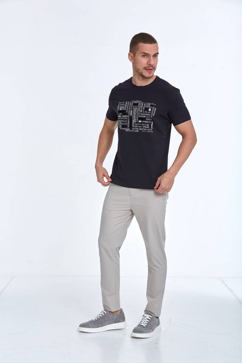 Velvet Printed Men's T-Shirt Navy Blue - 5