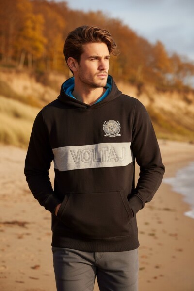 Verena Hooded Men's Sweatshirt Black - VOLTAJ 