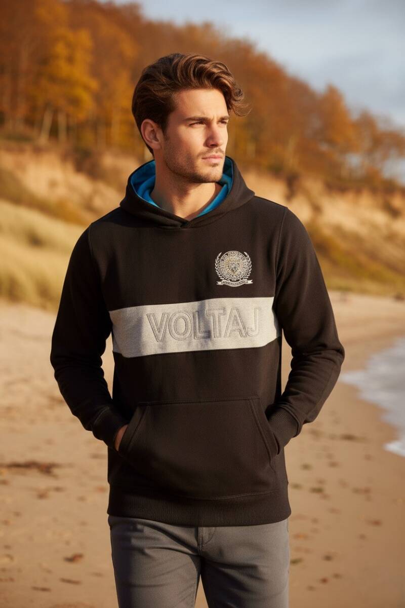 Verena Kapüşonlu Erkek Sweatshirt Siyah - 1