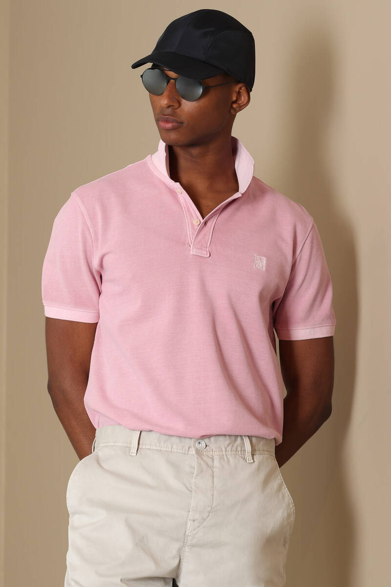 Vernon Spor Polo Yaka Erkek Tişört Pembe - 1