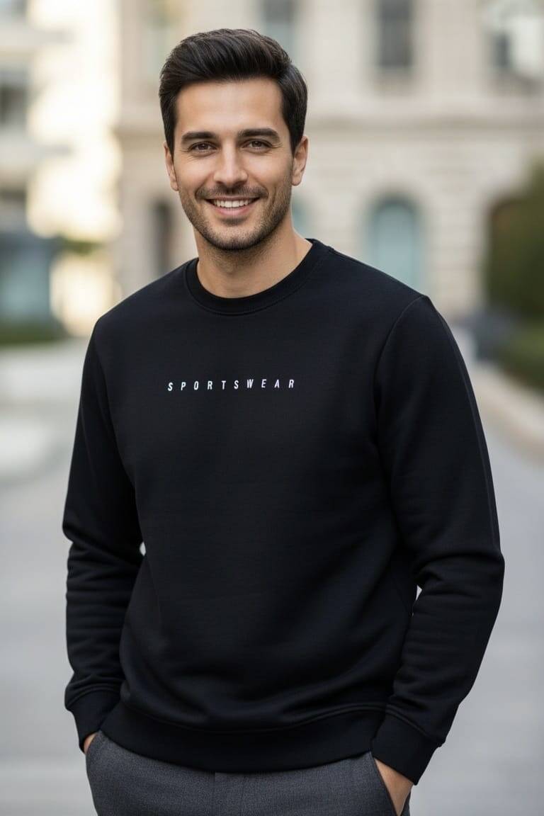 Vialli Bisiklet Yaka Erkek Sweatshirt Siyah - 1