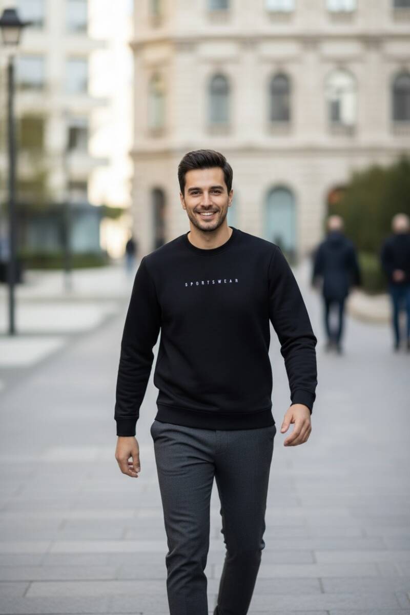 Vialli Bisiklet Yaka Erkek Sweatshirt Siyah - 2