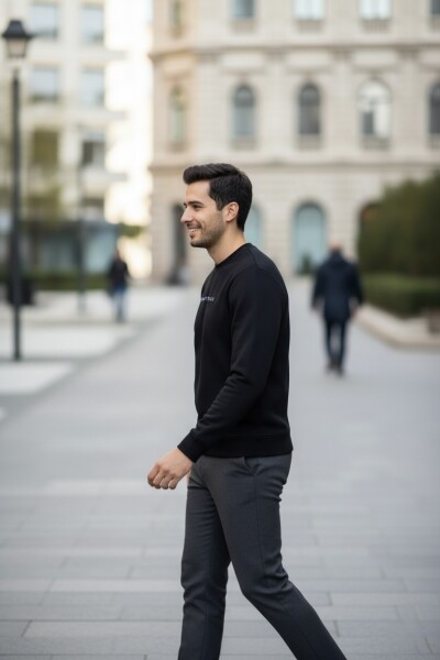 Vialli Bisiklet Yaka Erkek Sweatshirt Siyah - 3