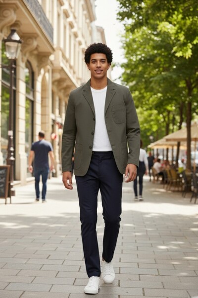 Victor Haki Renk Mono Yaka Over Size Blazer Ceket - BORIS BECKER (1)