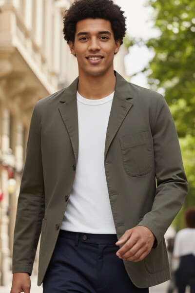 Victor Khaki Color Mono Collar Over Size Blazer Jacket - BORIS BECKER