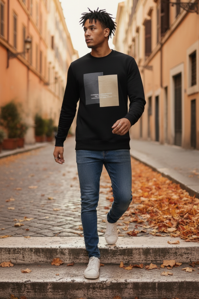 Vier Bisiklet Yaka Erkek Sweatshirt Siyah - 3