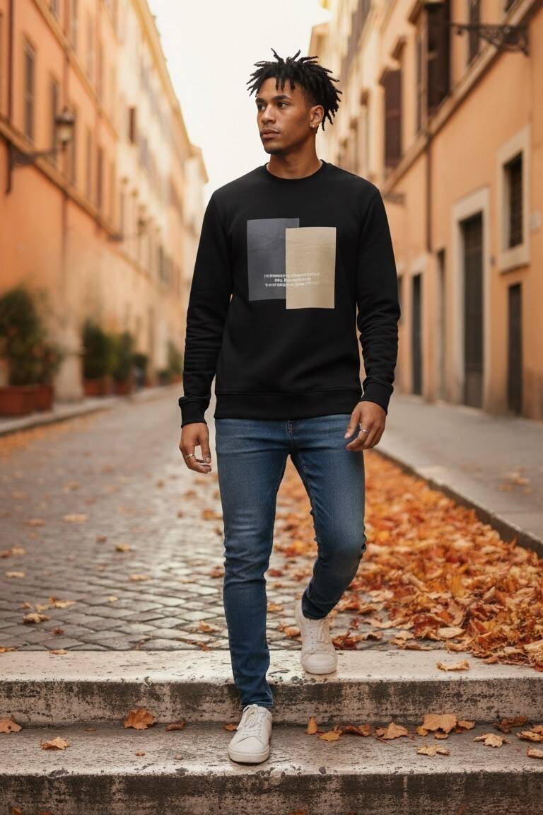 Vier Bisiklet Yaka Erkek Sweatshirt Siyah - 1