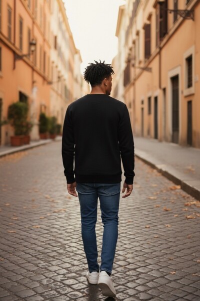 Vier Bisiklet Yaka Erkek Sweatshirt Siyah - 4