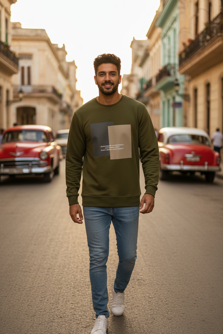 Vier Bisiklet Yaka Erkek Sweatshirt Yeşil - 1