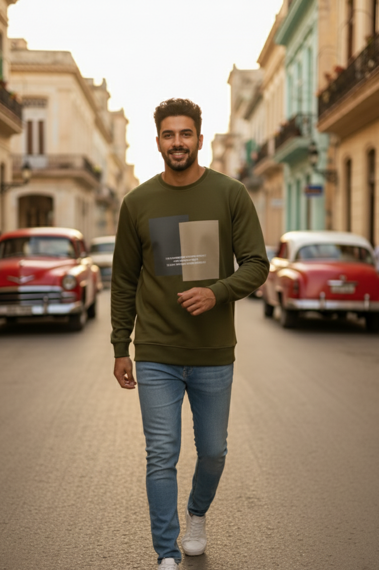 Vier Bisiklet Yaka Erkek Sweatshirt Yeşil - 2