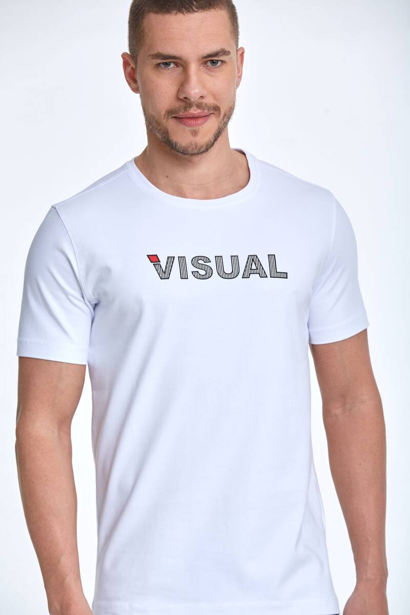 Visual Printed Cotton Crew Neck T-Shirt