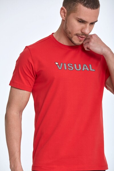 Visual Printed Cotton Crew Neck T-Shirt - Thumbnail