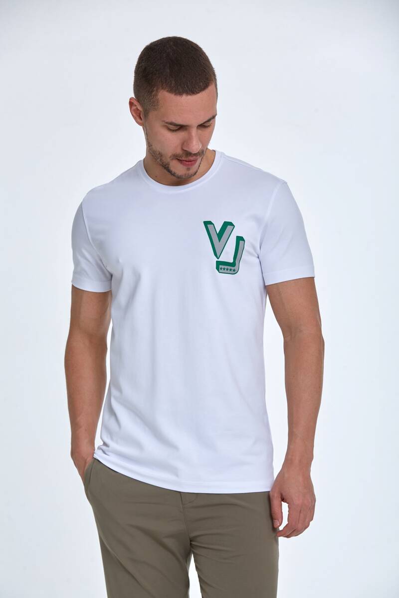 VJ Beş Yıldız Baskılı Pamuklu Tişört