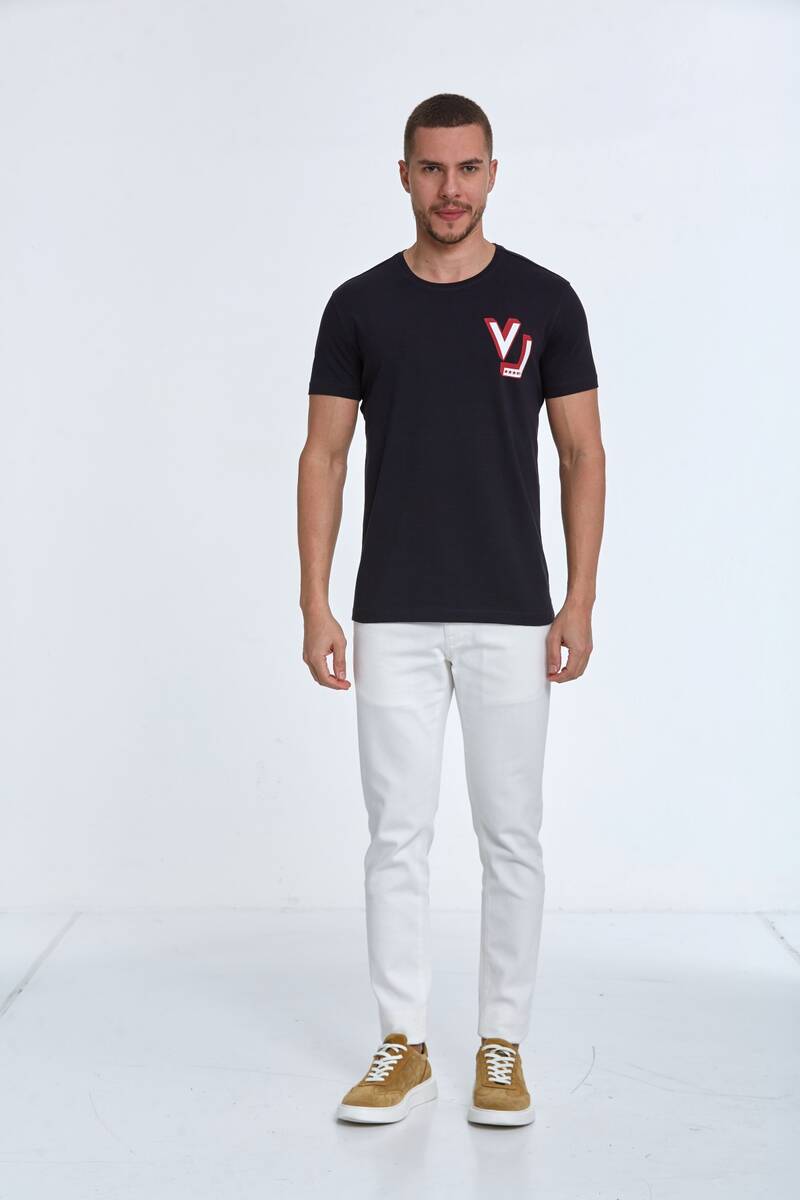 VJ Beş Yıldız Baskılı Pamuklu Tişört