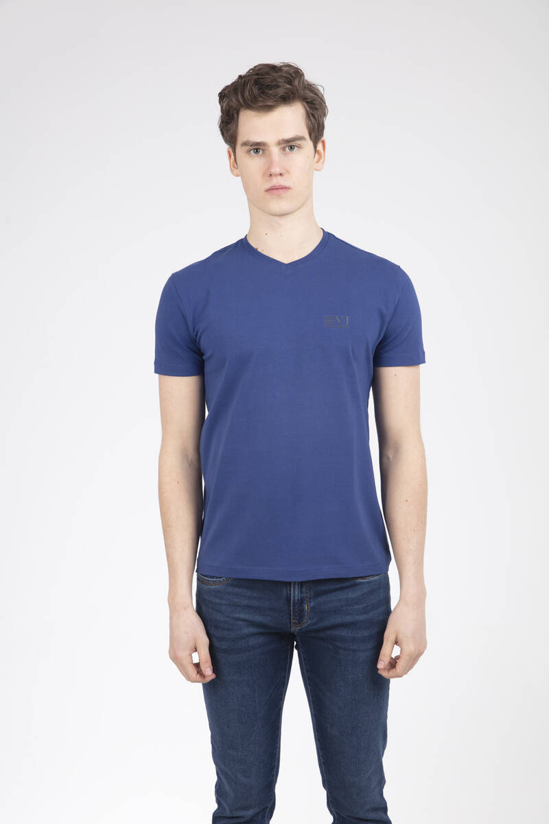 VJ Logo Plastic Print V-Neck T-Shirt - 1