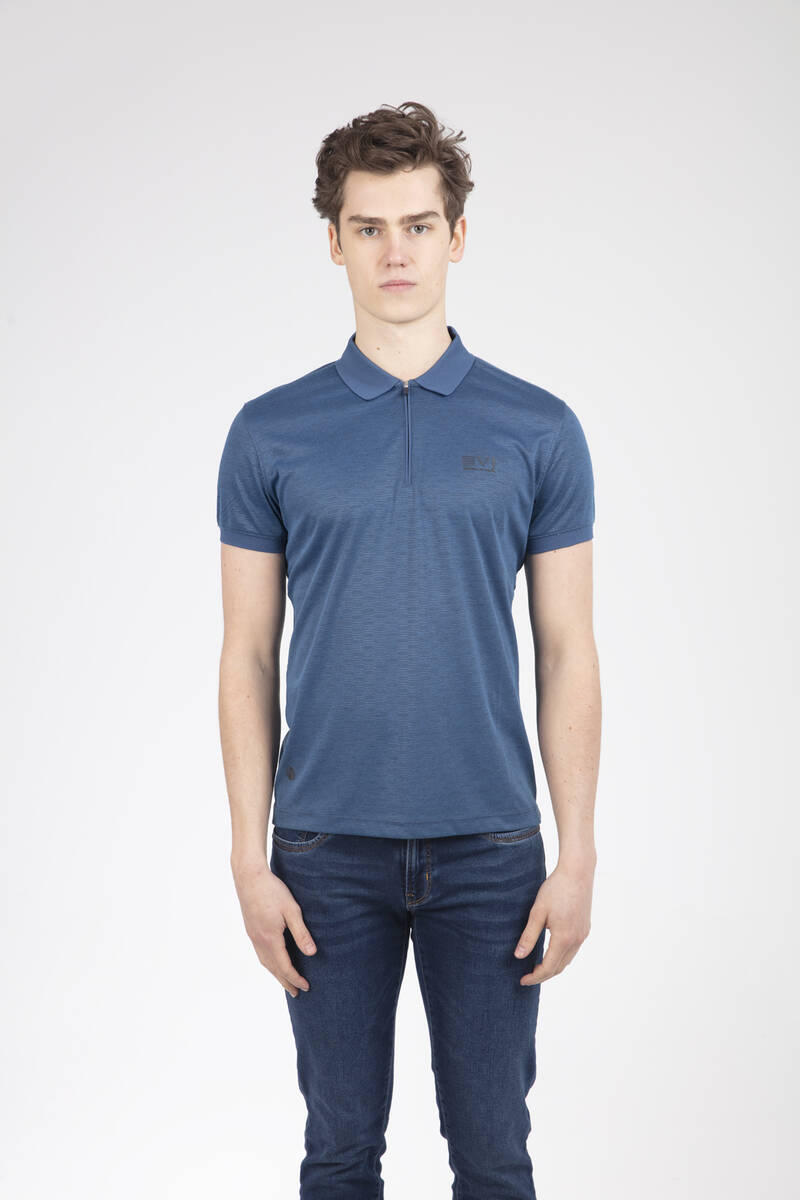 VJ Printed Zippered Polo Neck T-Shirt - 1