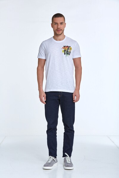 Voltaj Çiçek Baskılı Pamuklu Erkek Tişört - 13