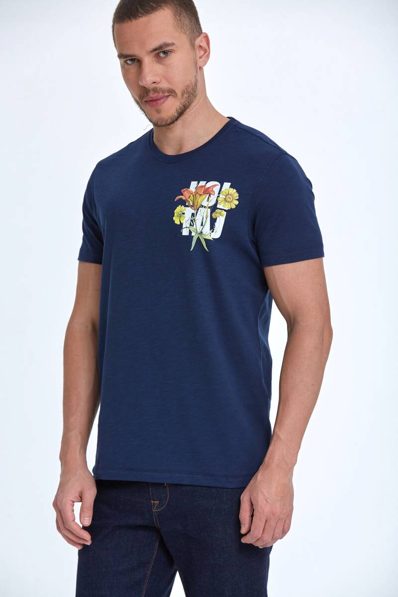 Voltaj Floral Printed Cotton Men's T-Shirt - 9