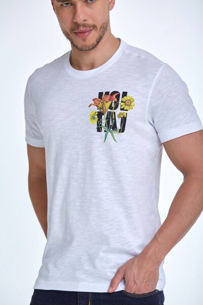Voltaj Floral Printed Cotton Men's T-Shirt - 14