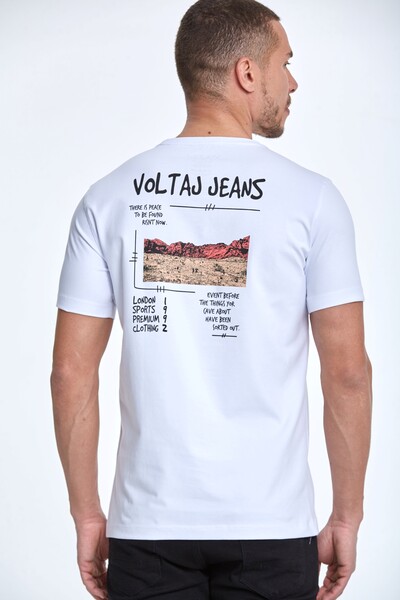 Voltaj Jeans Baskılı Bisiklet Yaka Tişört - Thumbnail