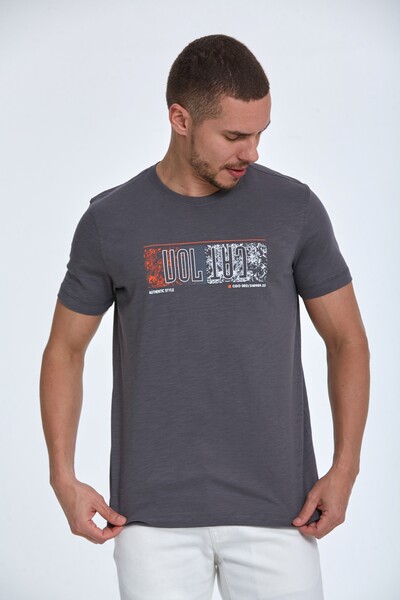 Voltaj Printed Cotton Crew Neck T-Shirt - Thumbnail