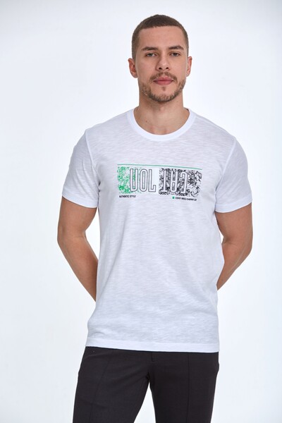 Voltaj Printed Cotton Crew Neck T-Shirt - Thumbnail