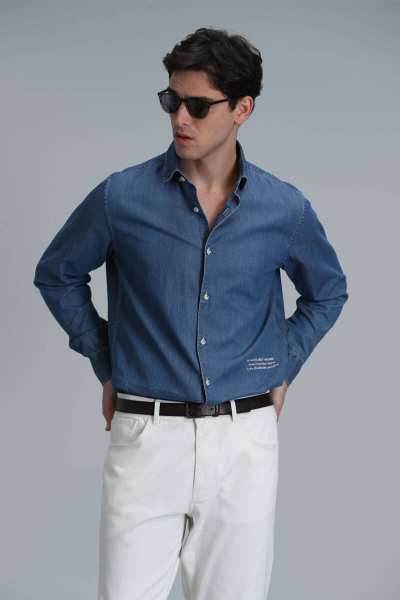 Warter Men's Basic Shirt Regular Fit Blue - 1