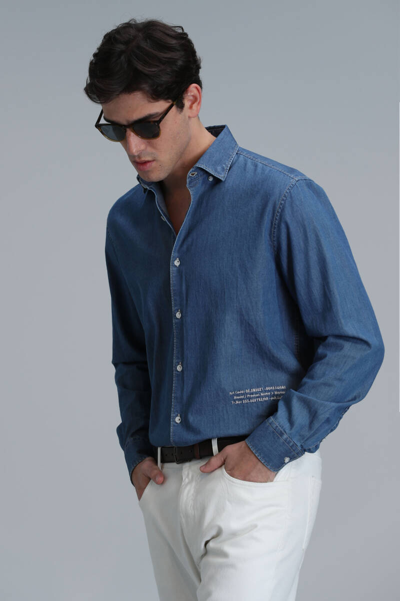 Warter Men's Basic Shirt Regular Fit Blue - 3