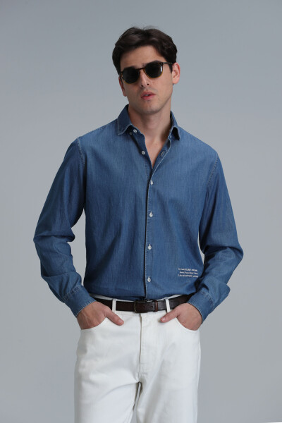 Warter Men's Basic Shirt Regular Fit Blue - 4