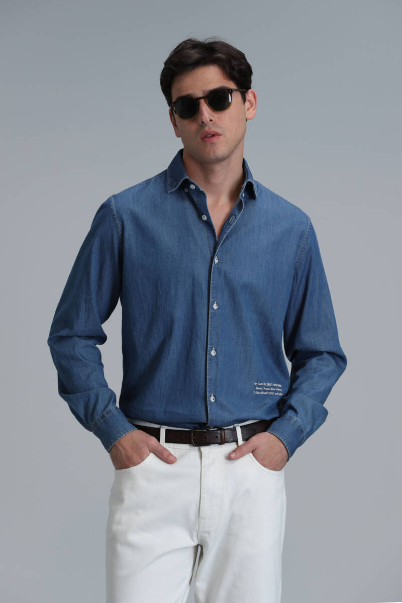 Warter Men's Basic Shirt Regular Fit Blue - 4