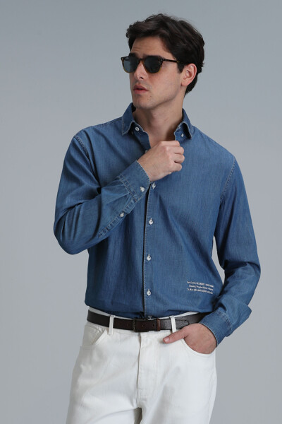Warter Men's Basic Shirt Regular Fit Blue - 5