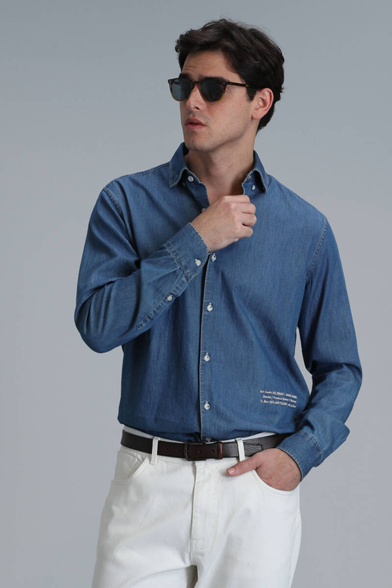 Warter Men's Basic Shirt Regular Fit Blue - 5