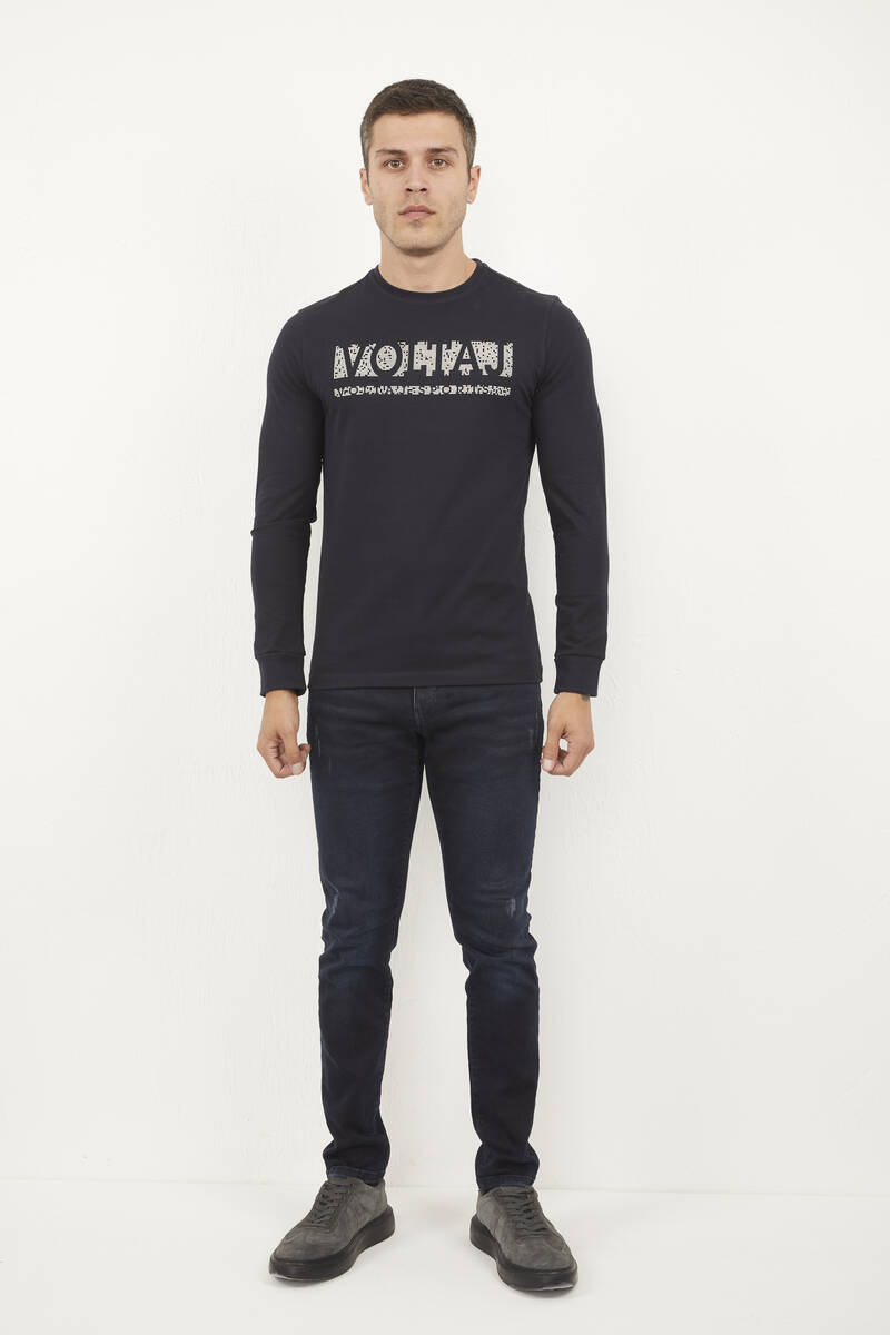 Welsh Men's Long Sleeve T-Shirt Navy Blue - 1
