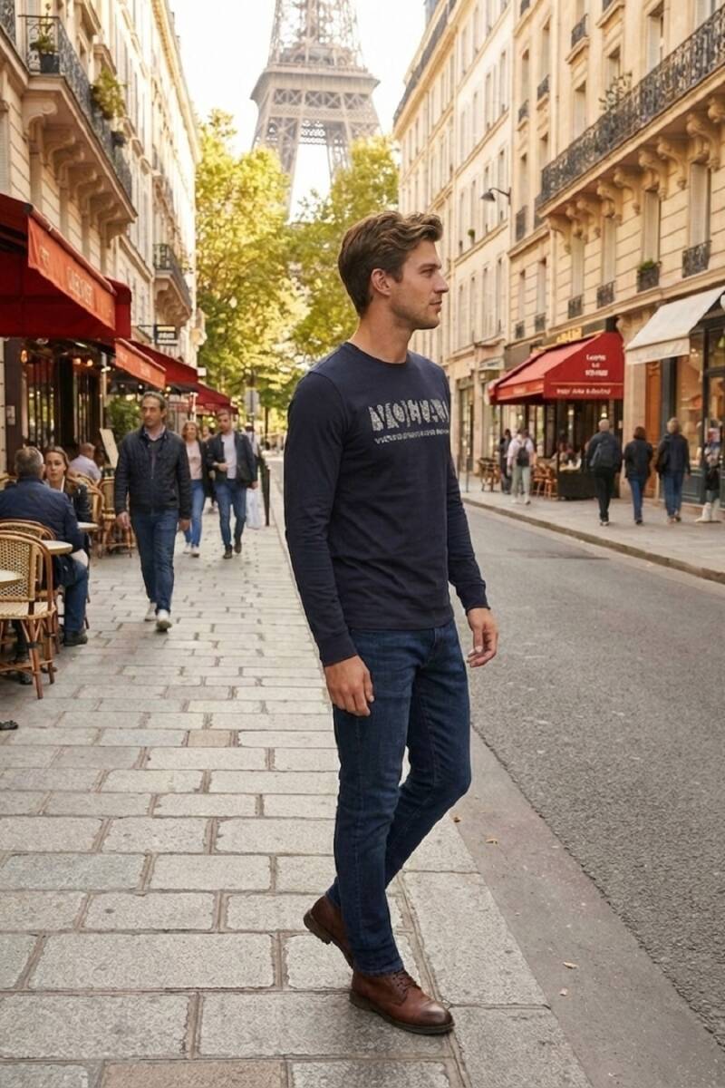 Welsh Men's Long Sleeve T-Shirt Navy Blue - 3