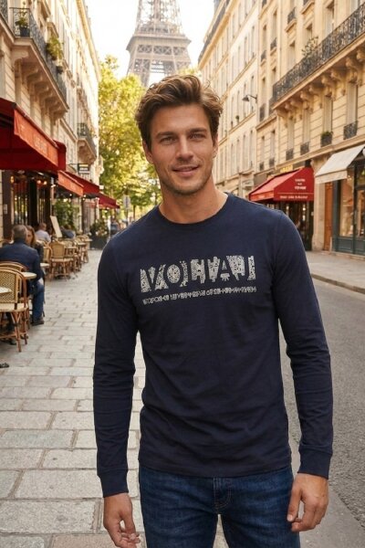 Welsh Men's Long Sleeve T-Shirt Navy Blue - VOLTAJ 