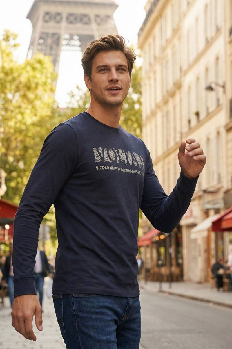 Welsh Men's Long Sleeve T-Shirt Navy Blue - 4