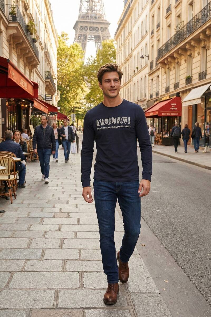 Welsh Men's Long Sleeve T-Shirt Navy Blue - 2