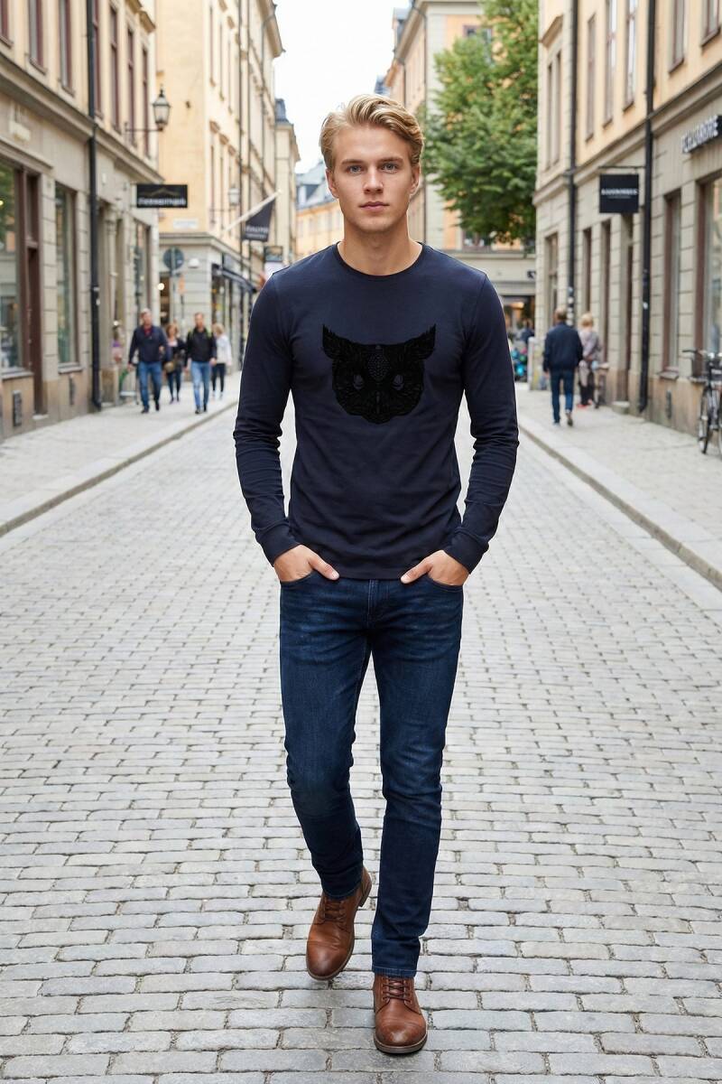 West Men's Long Sleeve T-Shirt Navy Blue - 1