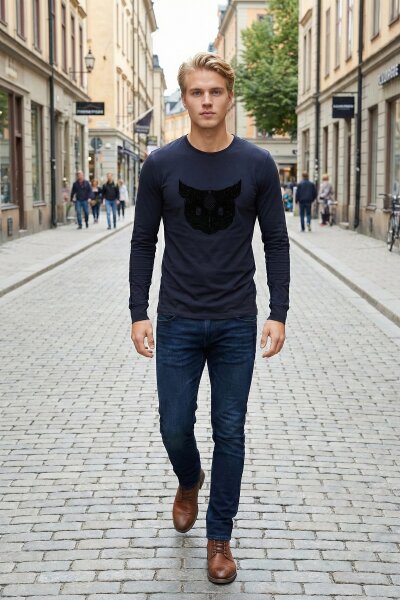 West Men's Long Sleeve T-Shirt Navy Blue - 3