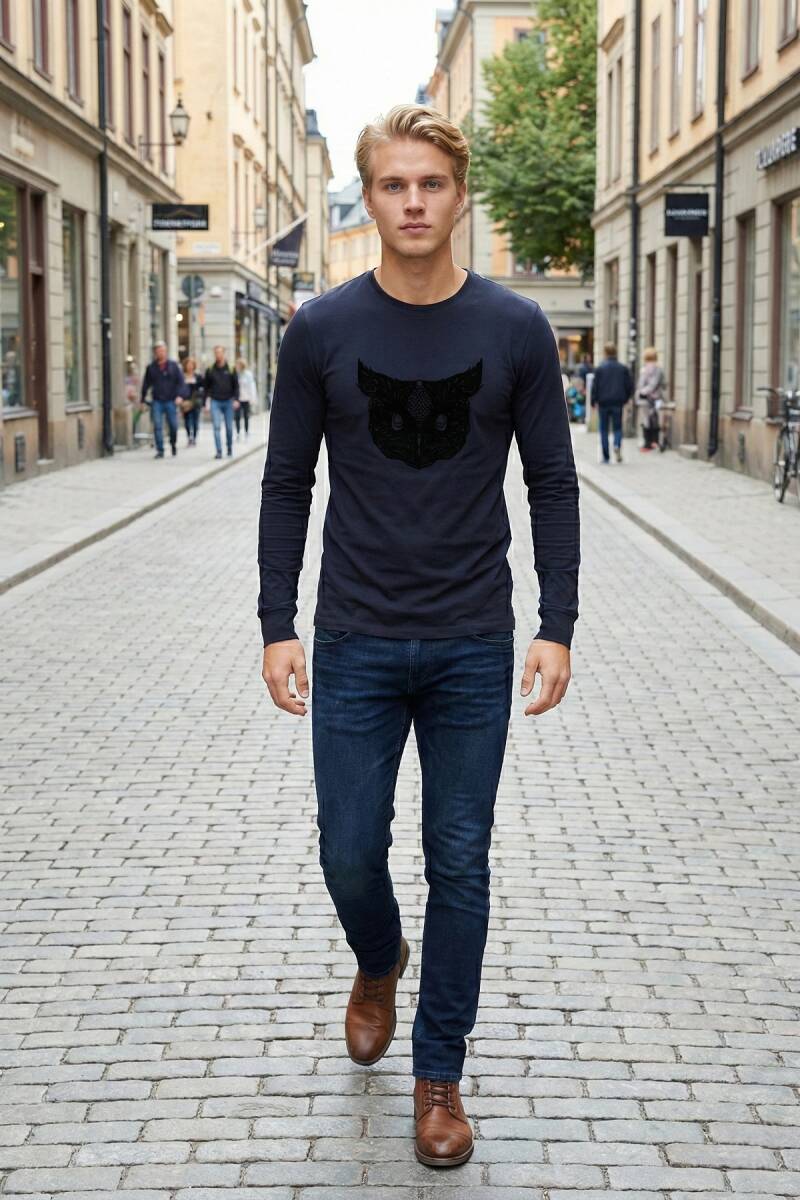 West Men's Long Sleeve T-Shirt Navy Blue - 3