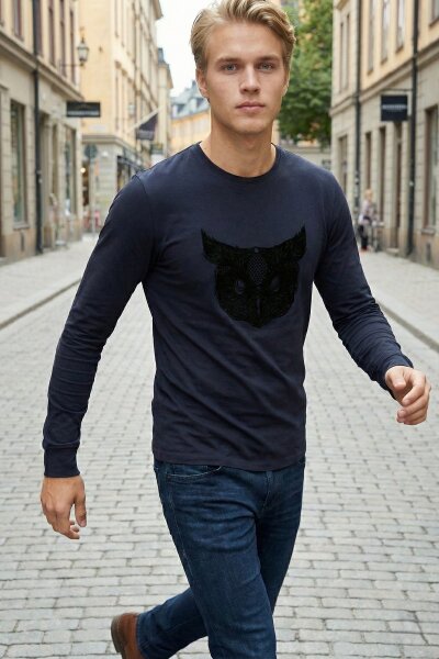 West Men's Long Sleeve T-Shirt Navy Blue - VOLTAJ (1)