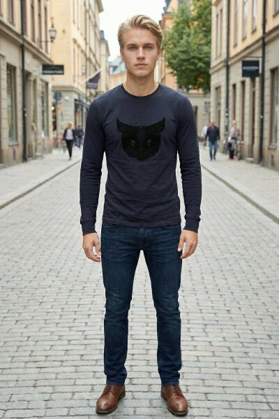 West Men's Long Sleeve T-Shirt Navy Blue - 4