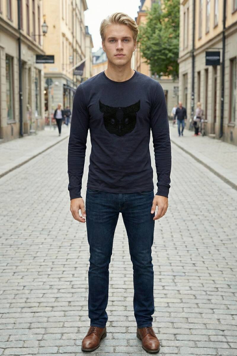 West Men's Long Sleeve T-Shirt Navy Blue - 4