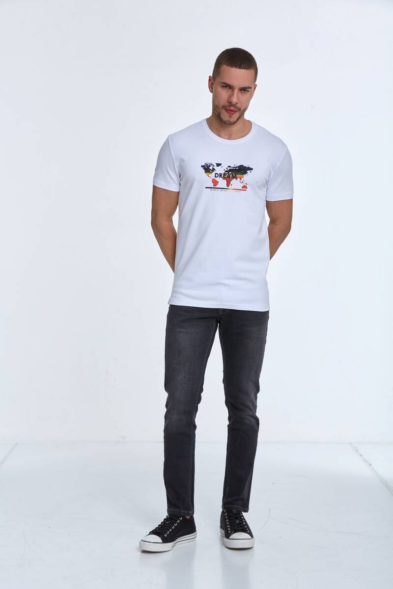 World Map Printed Crew Neck T-Shirt - 1