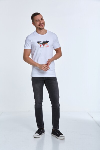 World Map Printed Crew Neck T-Shirt - 5