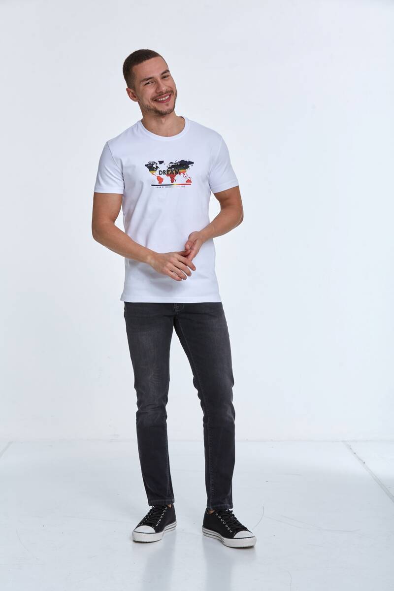 World Map Printed Crew Neck T-Shirt - 5