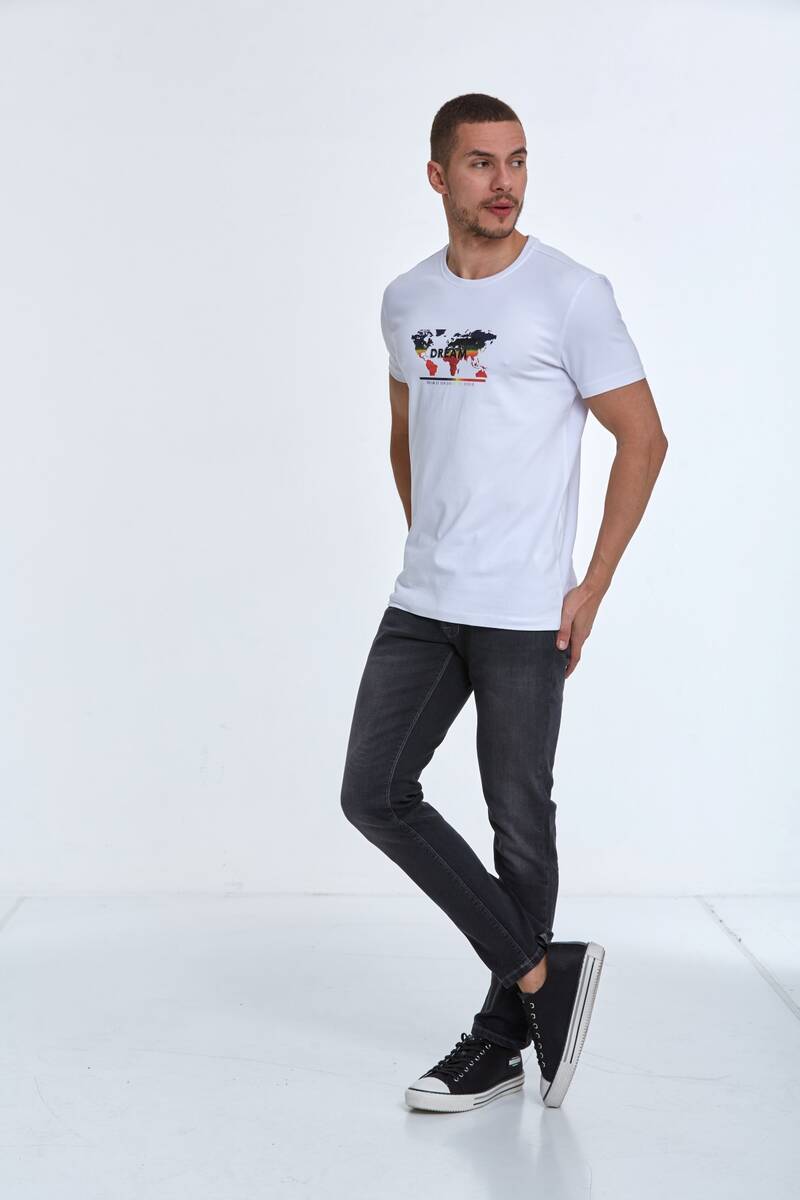 World Map Printed Crew Neck T-Shirt - 3