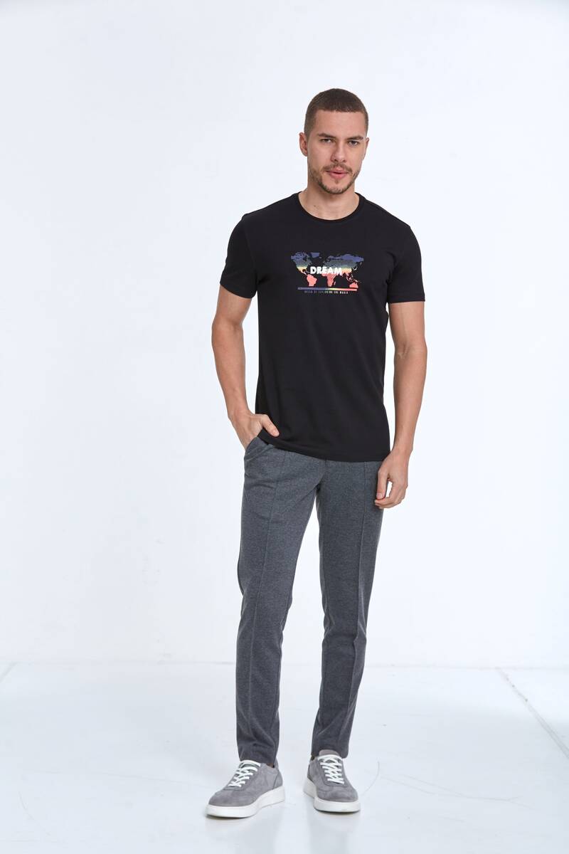World Map Printed Crew Neck T-Shirt - 11